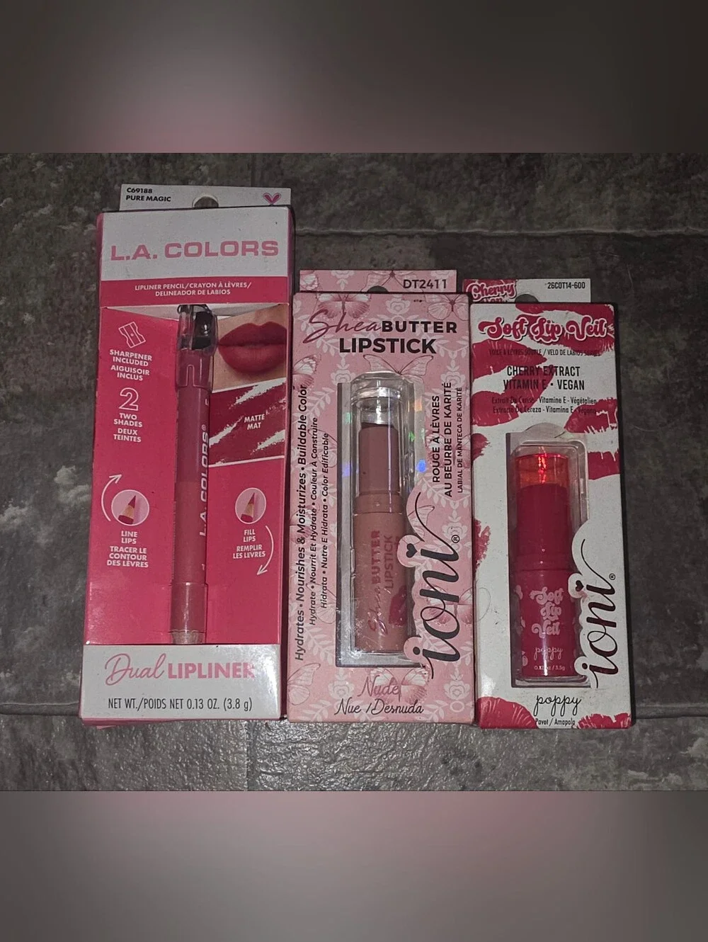 L.A. COLORS Dual Lipliner, Ioni Shea Butter Lipstick, Soft Lip Veil BNIB